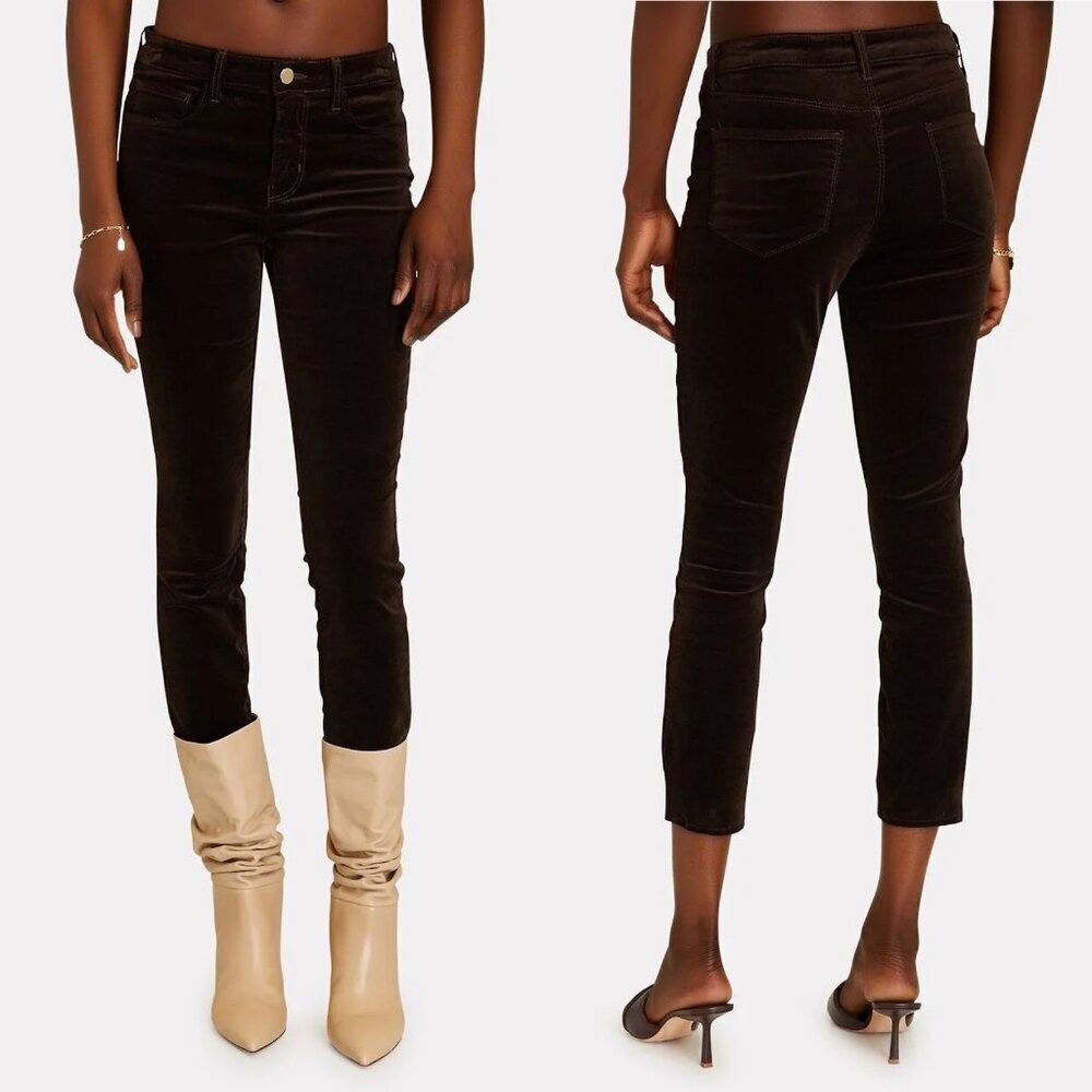 NWT New $265 L'AGENCE Margot Velvet Crop Skinny ESPRESSO Jeans Size 24''